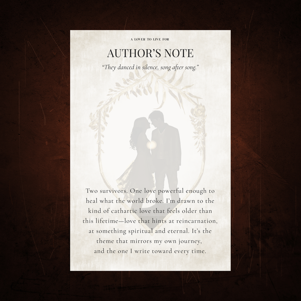 The first annotation card for A Lover to Live For printed on cream matte cardstock in bronze with aged edges.