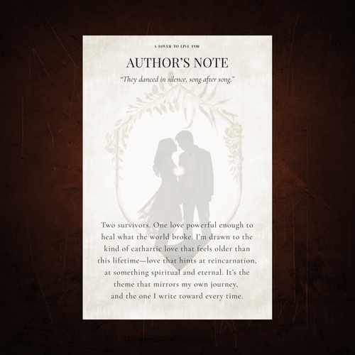The first annotation card for A Lover to Live For printed on cream matte cardstock in bronze with aged edges.