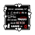 A 3x3 glossy, holographic, black square sticker features the “Looking” quote from book one in a black‑white‑red design.