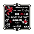 A 3x3 glossy, vinyl black square sticker features the “Everything” quote from book one in a black‑white‑red design.