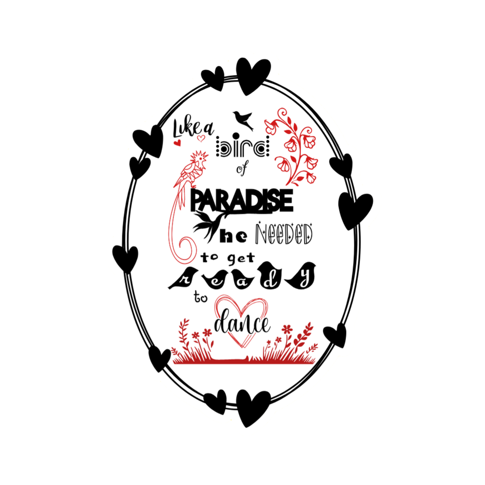 A 2x3 glossy, holographic, white oval sticker features the “Paradise” quote from book one in a black‑white‑red design.