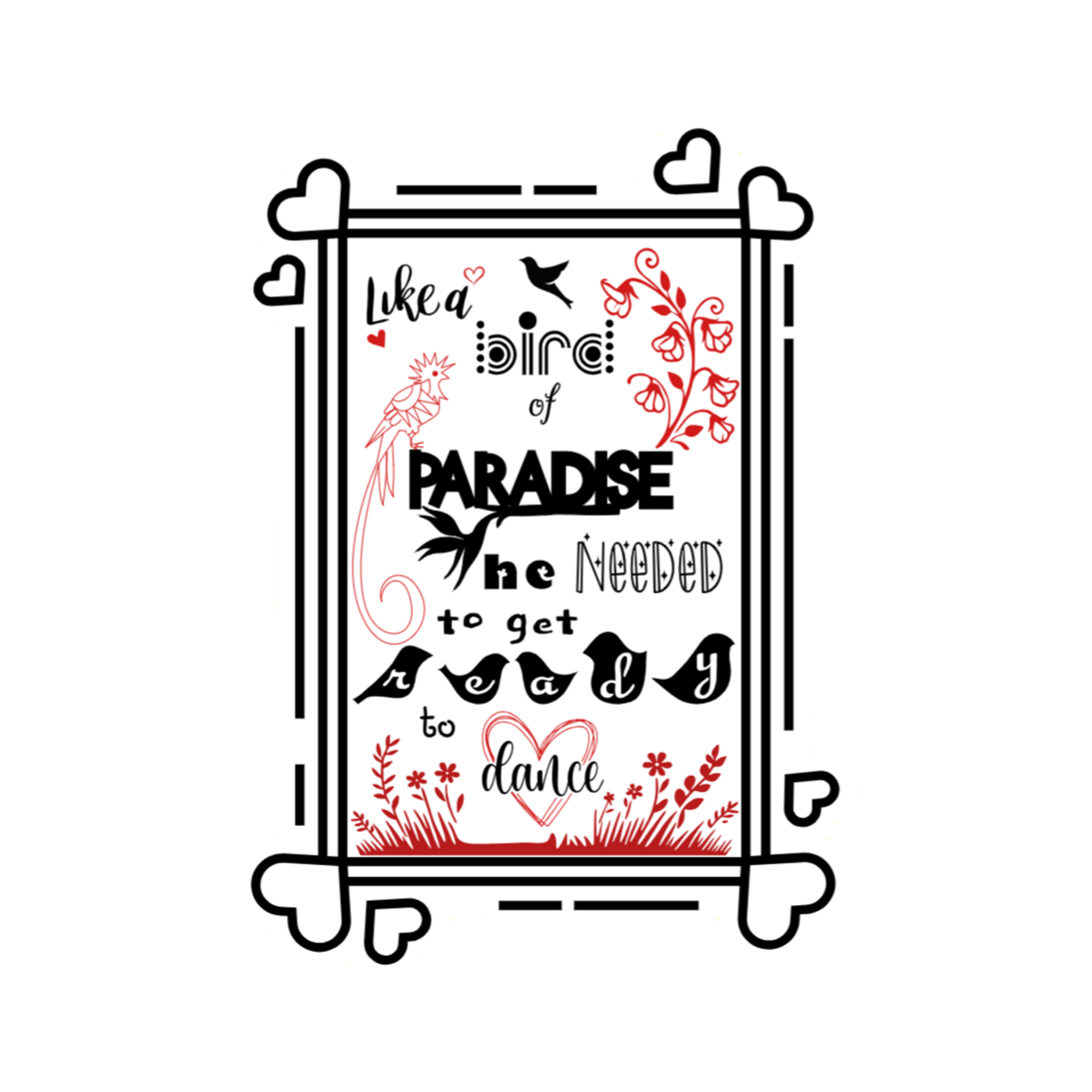 A 2x3 glossy, holographic, white rectangle sticker features the “Paradise” quote from book one in a black‑white‑red design.
