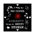 A 3x3 glossy, holographic, black square sticker features the “Gravity” quote from book three in a black‑white‑red design.