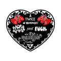A 3x3 glossy, holographic, black heart sticker features the “Hallelujah” quote from book three in a black‑white‑red design.