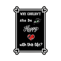A 2x3 glossy, holographic, black rectangle sticker features the “Happy” quote from book three in a black‑white‑red design.