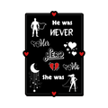A 2x3 glossy, holographic, black rectangle sticker features the “Hero” quote from book three in a black‑white‑red design.