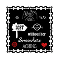 A 3x3 glossy, holographic, black square sticker features the “Aching” quote from book two in a black‑white‑red design.