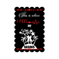 A 2x3 glossy, holographic, black rectangle sticker features the “Begins” quote from book two in a black‑white‑red design.