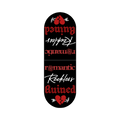 Magnetic bookmark featuring the quote "romantic, reckless, ruined" in black with white text