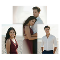 The Somewhere Aching Series Character Art of Judith and Nicolas, individual photos and one of them kissing.