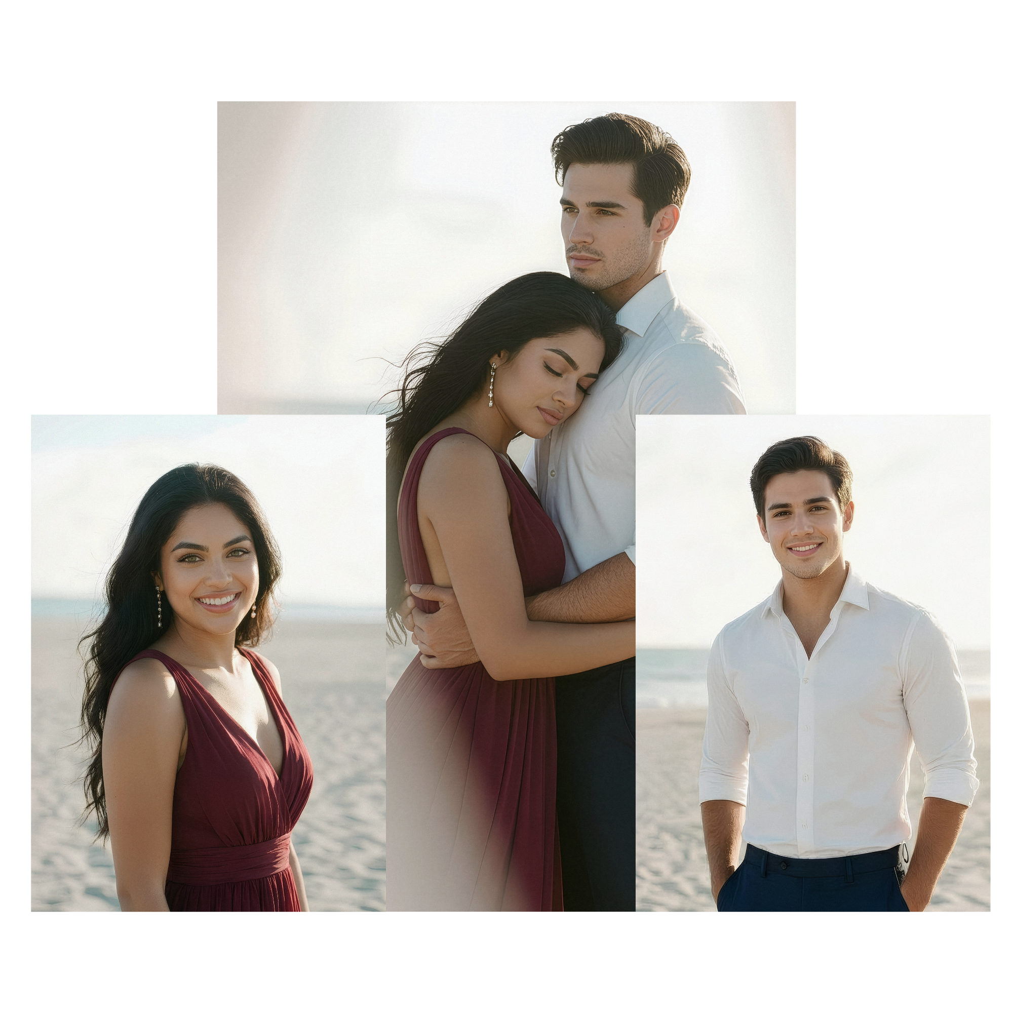 The Somewhere Aching Series Character Art of Judith and Nicolas, individual photos and one of them kissing.