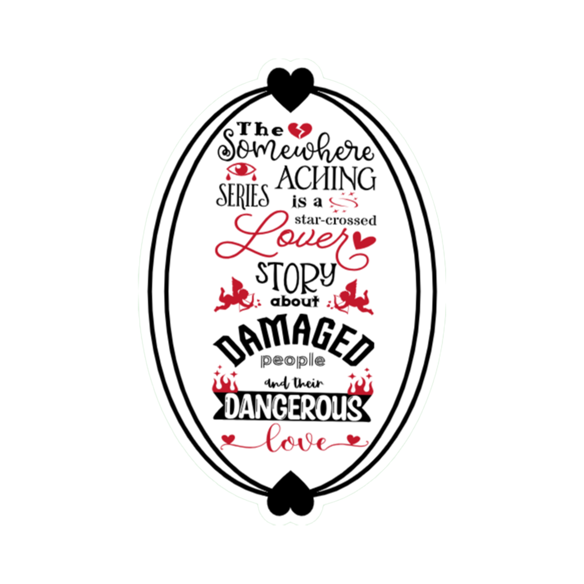A 2x3 glossy vinyl white oval sticker features the SA series theme in a black‑white‑red design.