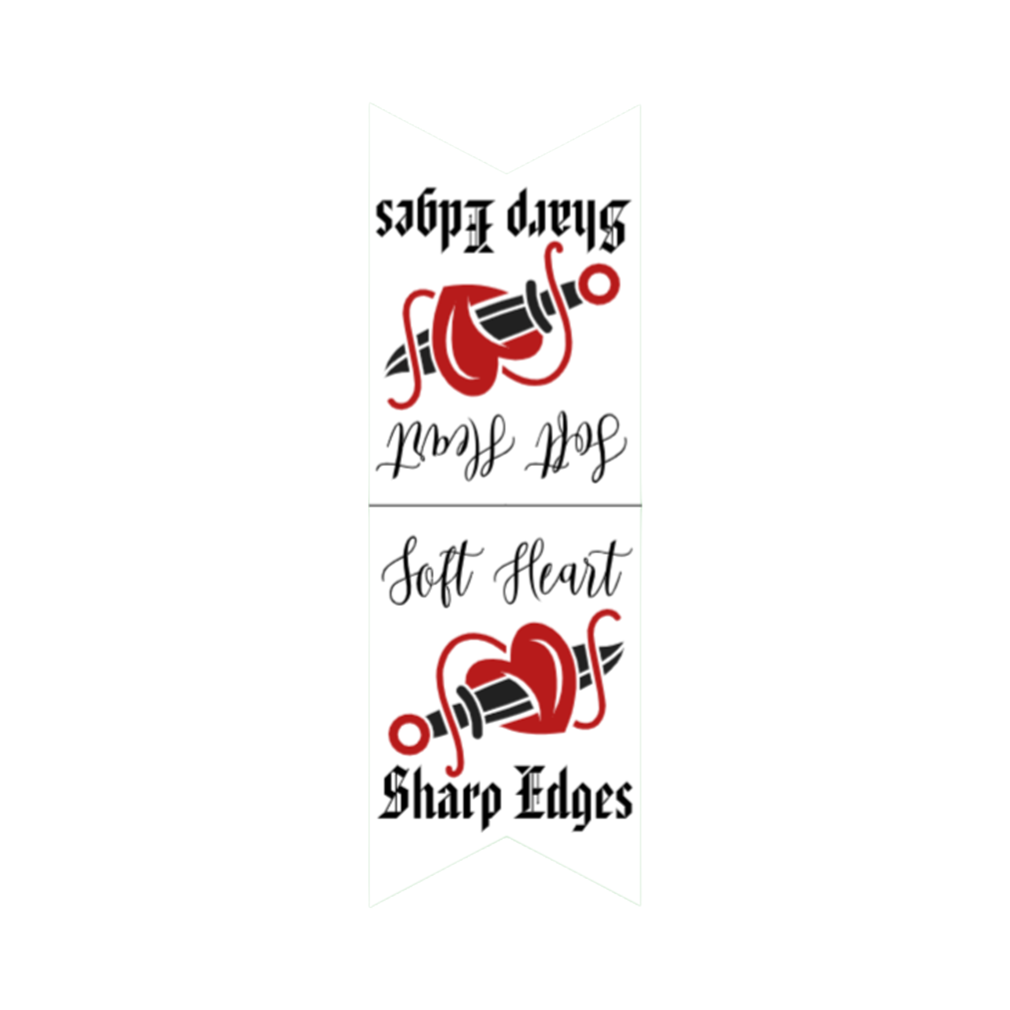 Magnetic bookmark featuring the quote: "Soft heart, sharp edges" in white with black text
