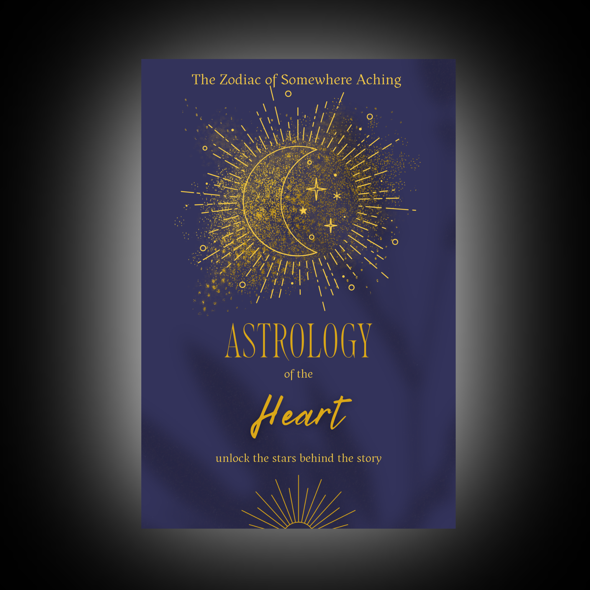 Book cover with celestial design and text on a dark background with text written to say, 'Astrology of the Heart.'