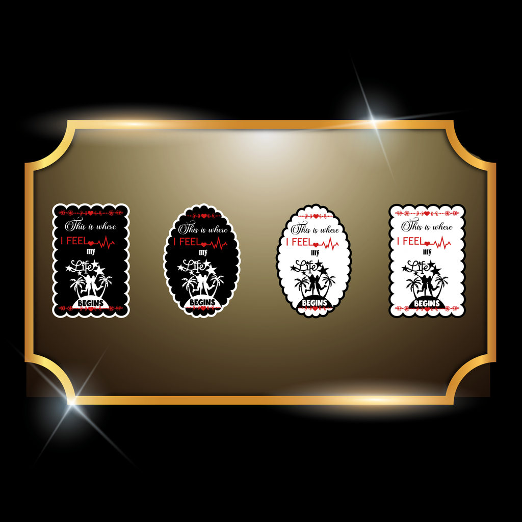 A live video of the “Begins” quote sticker created by Tanya Madsen to show sticker quality and shine.