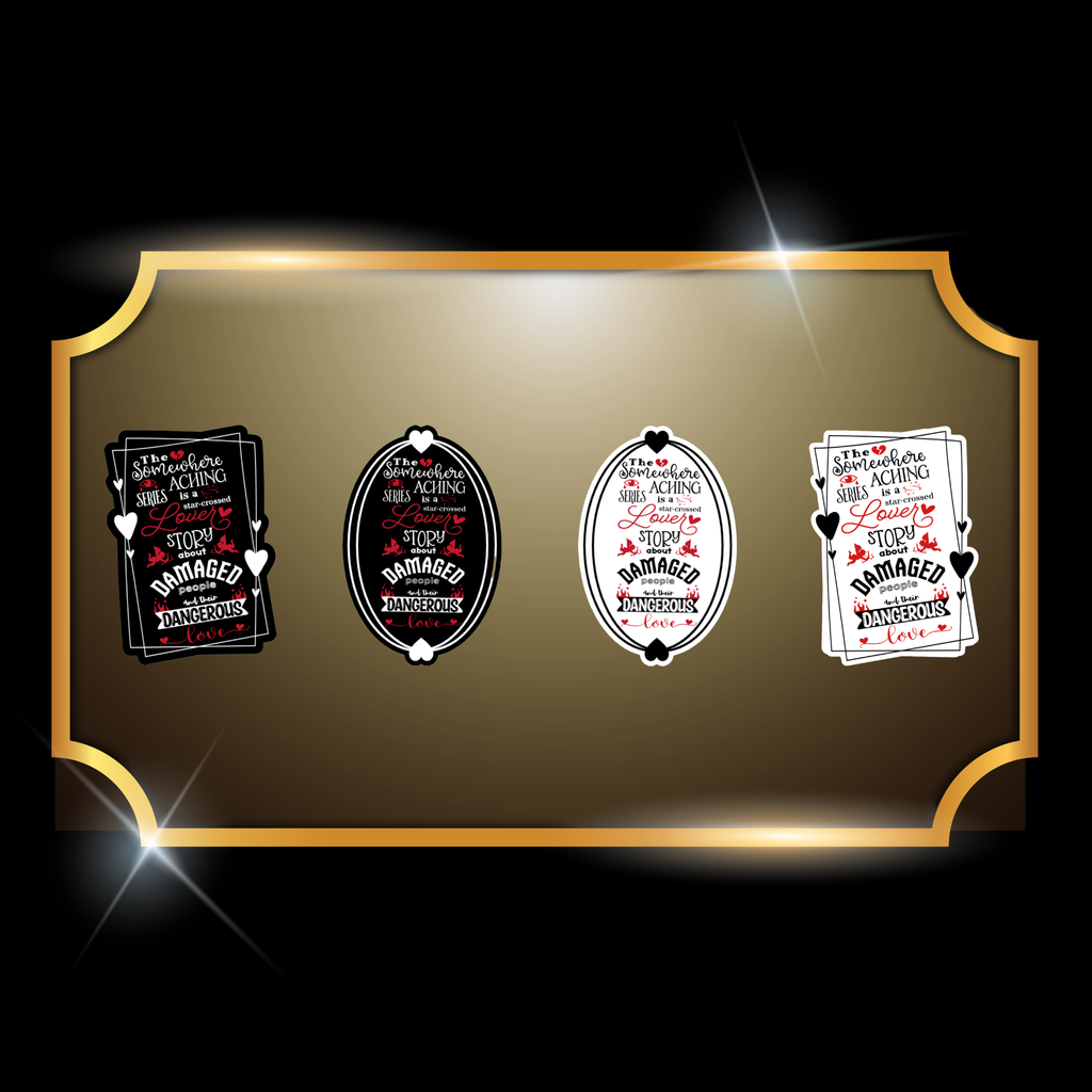 A live video of the “Somewhere Aching Series” theme sticker created by Tanya Madsen to show sticker quality and shine.