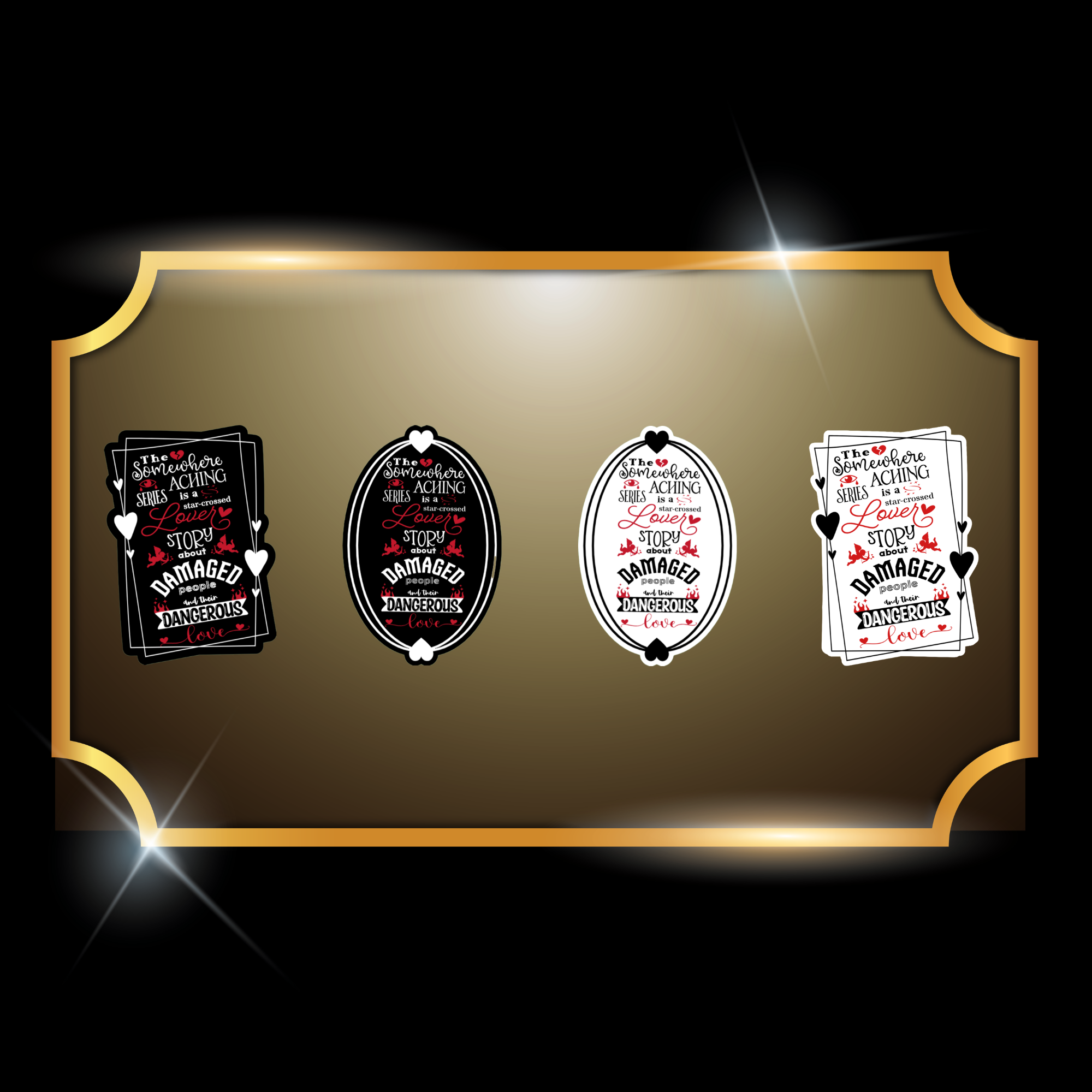 A live video of the “Somewhere Aching Series” theme sticker created by Tanya Madsen to show sticker quality and shine.