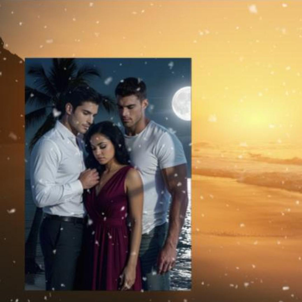 A video showing a photo of Judith flanked by Nicolas and Justin, all are downcast, somewhere aching. The photo is displayed against a video of a beach bathed in golden sun, snow softly falling. 
