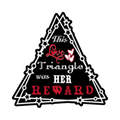 A 3x3 glossy vinyl, black triangle sticker features the “Triangle” quote from book two in a black‑white‑red design.